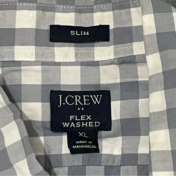 J.Crew Mens XL Slim Long Sleeve Button Down Shirt Flex Washed Gray Plaid - Picture 3 of 8